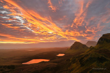Wschód w górach Quiraing, Szkocja