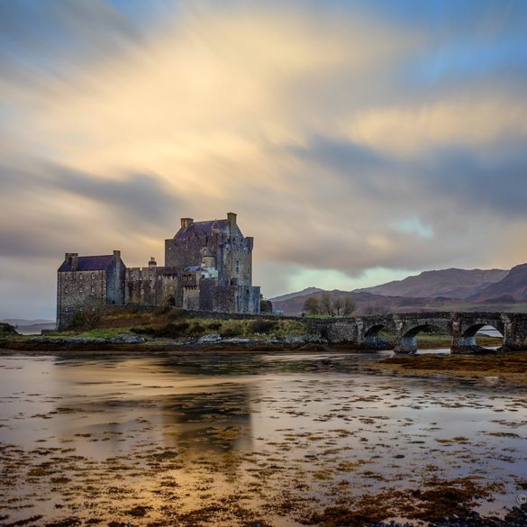 długa ekspozycja, Eilean Donan o poranku, Szkocja