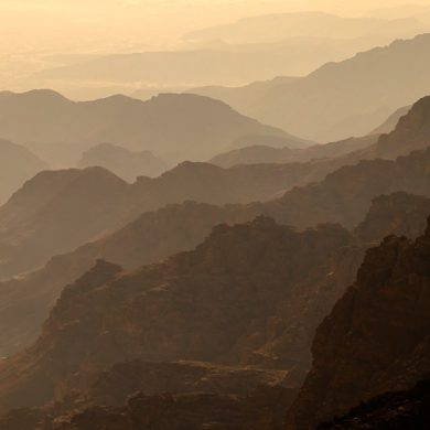 Perspektywa powietrzna doliny Dana, Jordania