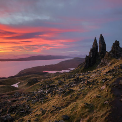 Wschód słońca nad Old Man of Storr, Skye, Szkocja, fotowyprawa
