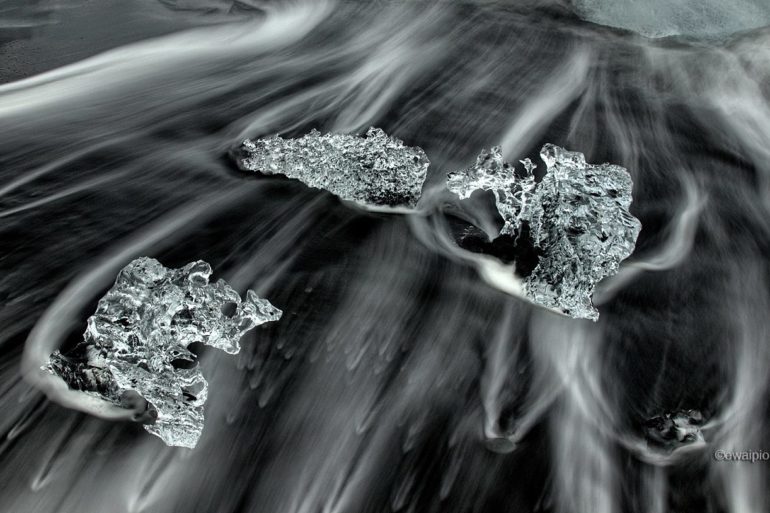 Diamenty Jökulsárlón, Islandia, lód na Lodowcowej Plaży
