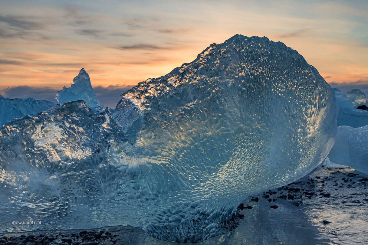 Plaża Jokulsarlon, Islandia, wschód słońca, bryła lodu, warsztaty fotograficzne, Fotezja