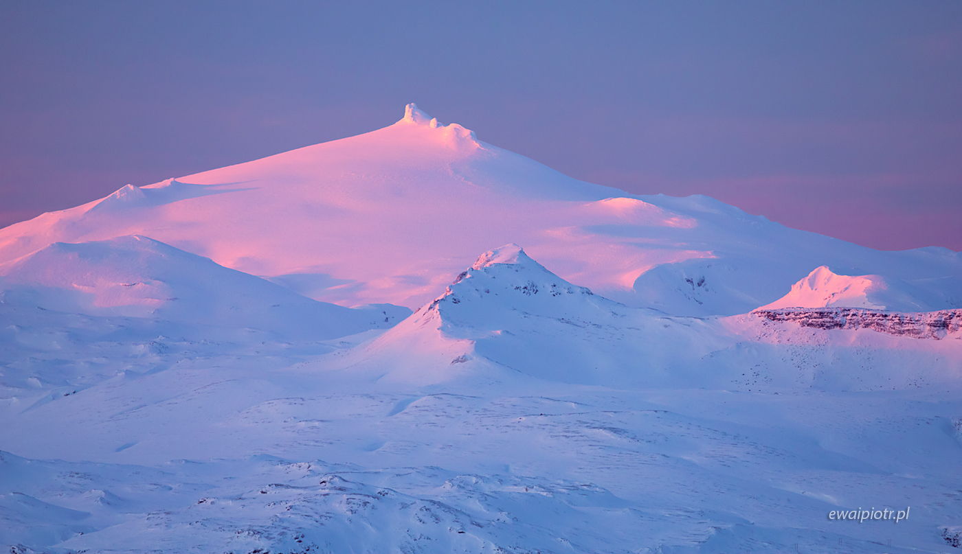 Snæfellsjökull o poranku, Islandia, zima, fotowyprawa