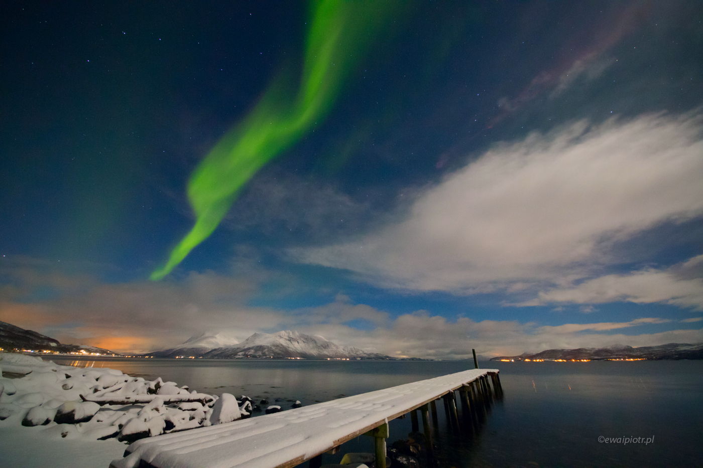 Zorza nad pomostem, Norwegia, warsztaty fotograficzne