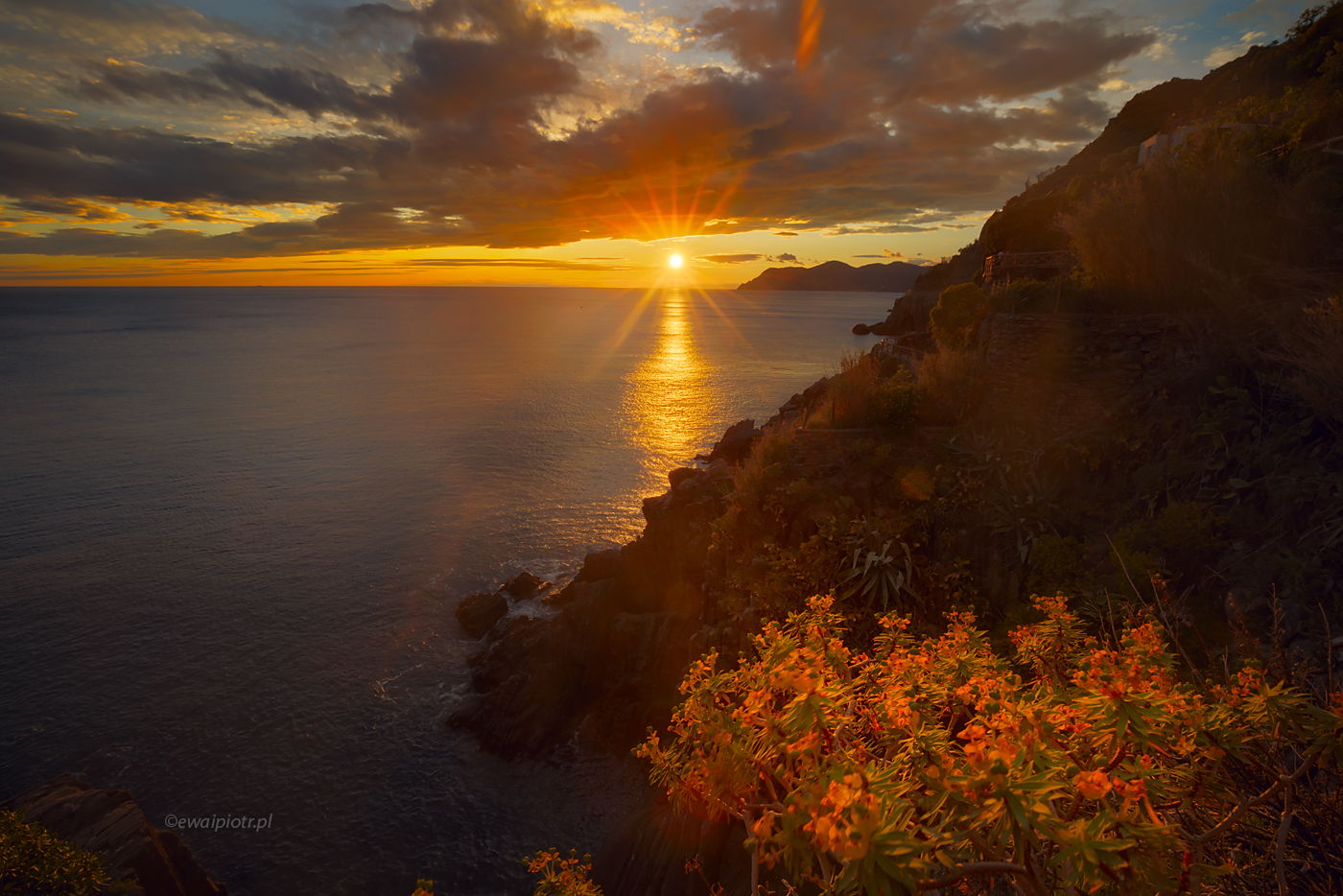 Zachód słońca przy Riomaggiore, Cinque Terre, Włochy, fotowyprawa