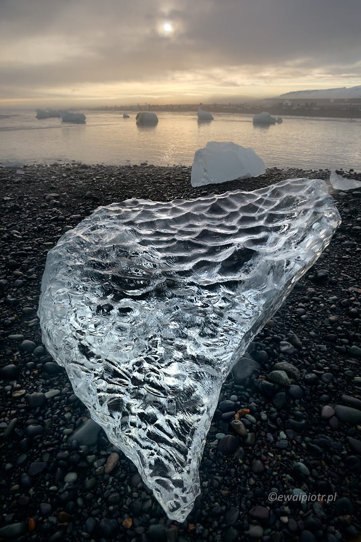 Lód na plaży Jokularlon, Islandia, wyprawa fotograficzna